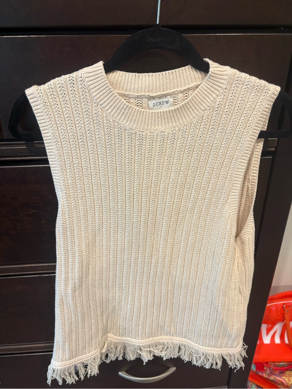 J. Crew Cream Ribbed Fringe Hem Sleeveless Knit Top